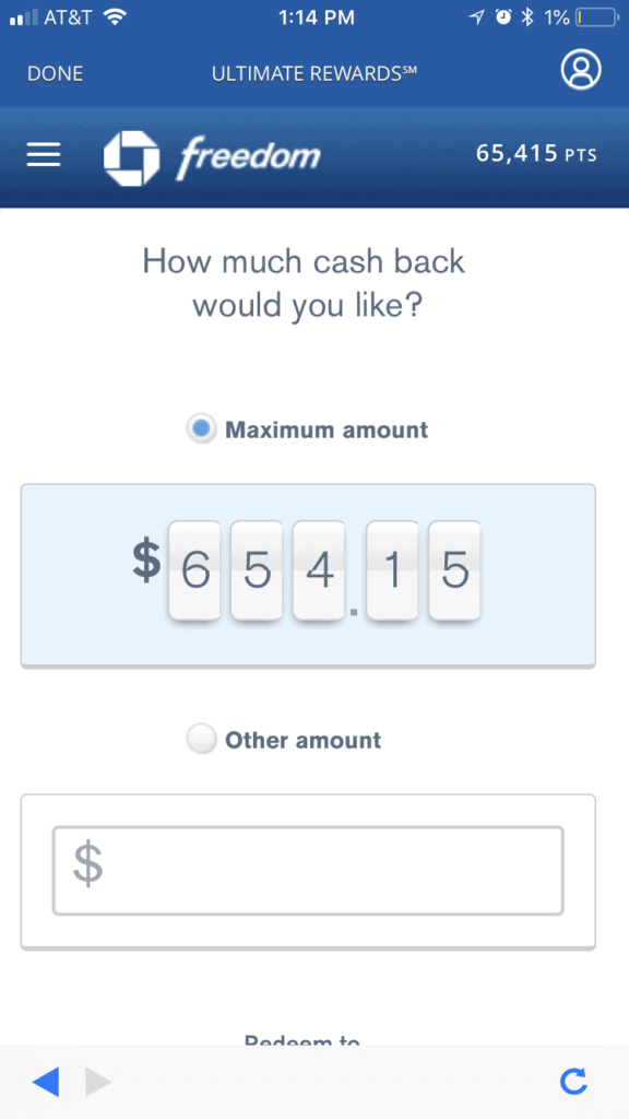 Statement of cash rewards earned from using Chase credit card