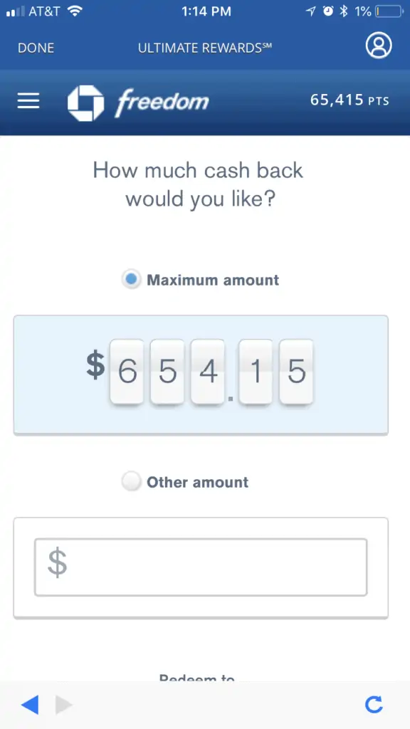 Account statement showing cash rewards earned from using Chase credit card