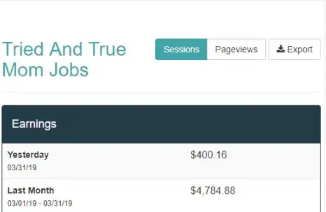 screenshot of blog earnings 
