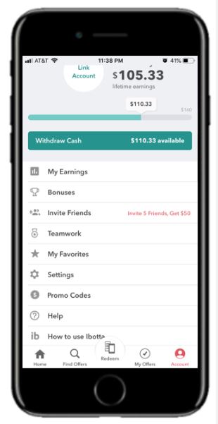 Screenshot of cash rewards earned from using Ibotta