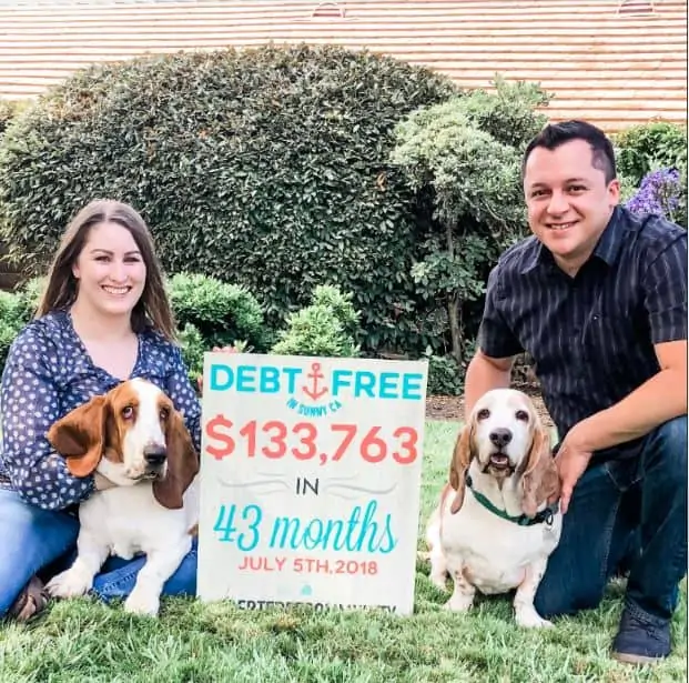 A couple with 2 doing posting an ad on instagram of how they became debt free in 43 months