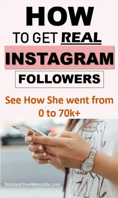 Text: How to get real instagram followers. See how she went from 0 to 70 thousand