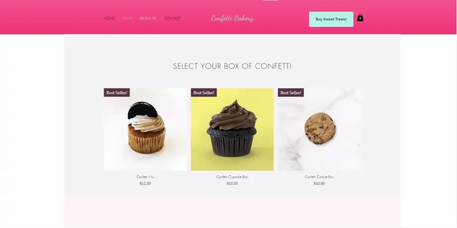 website screenshot of cupcakes 