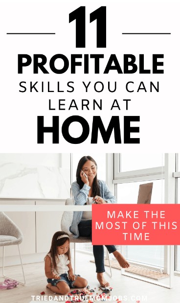 Text: 11 profitable skills you can learn at home 