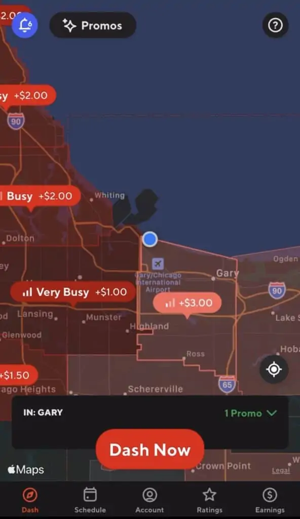 Screenshot of DoorDash app showing where delivery orders are available