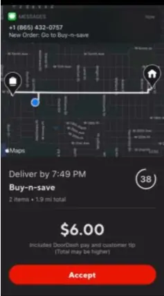 Screenshot of DoorDash app and how to accept orders