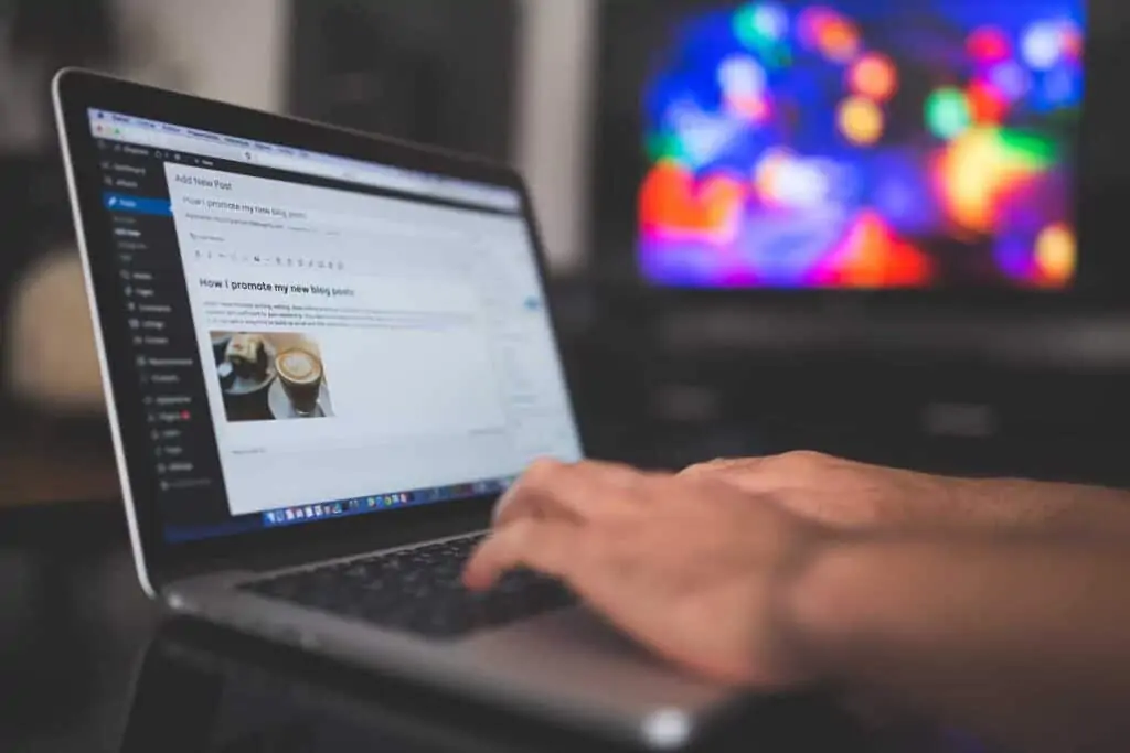 A woman working on her blog