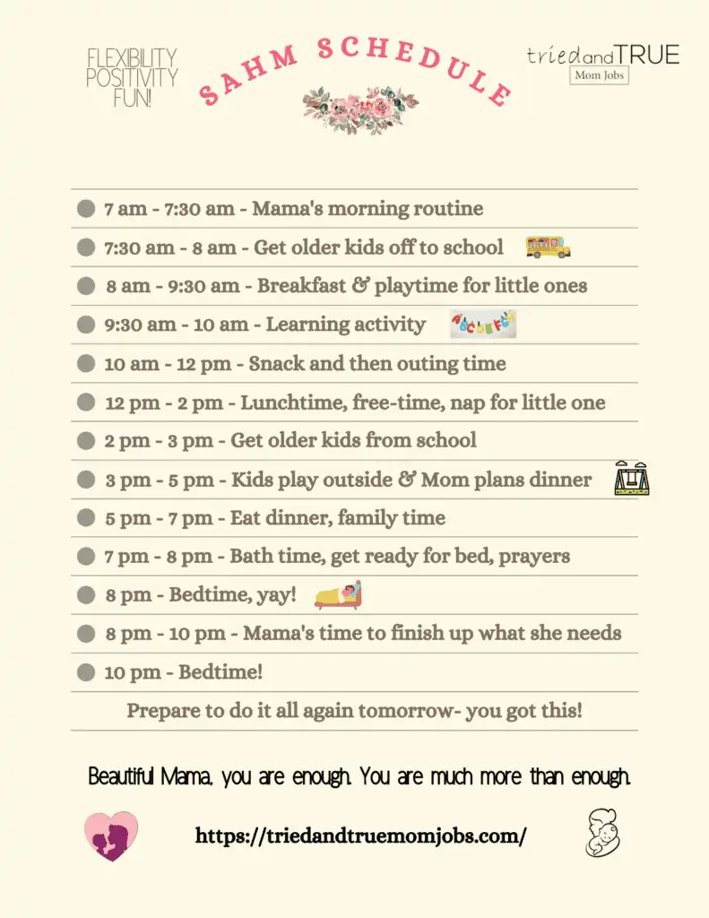 Stay at home mom schedule.