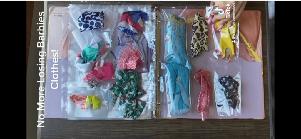 Barbie storage idea for organizing Barbie clothes and accessories
