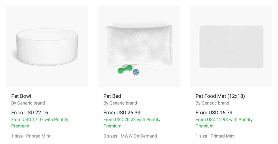 white dog bed, white pillow and white pet food mat